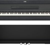 Black walnut, 88-note, weighted action console digital piano.