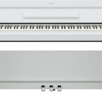 White walnut, 88-note, weighted action console digital piano.