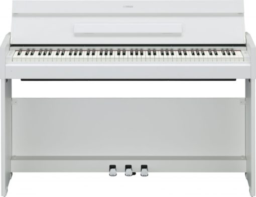 White walnut, 88-note, weighted action console digital piano.