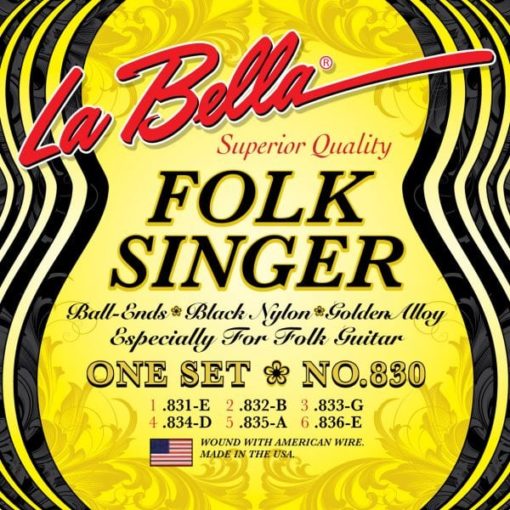 LaBella Folk Singer Black Nylon Golden Alloy Folk Strings