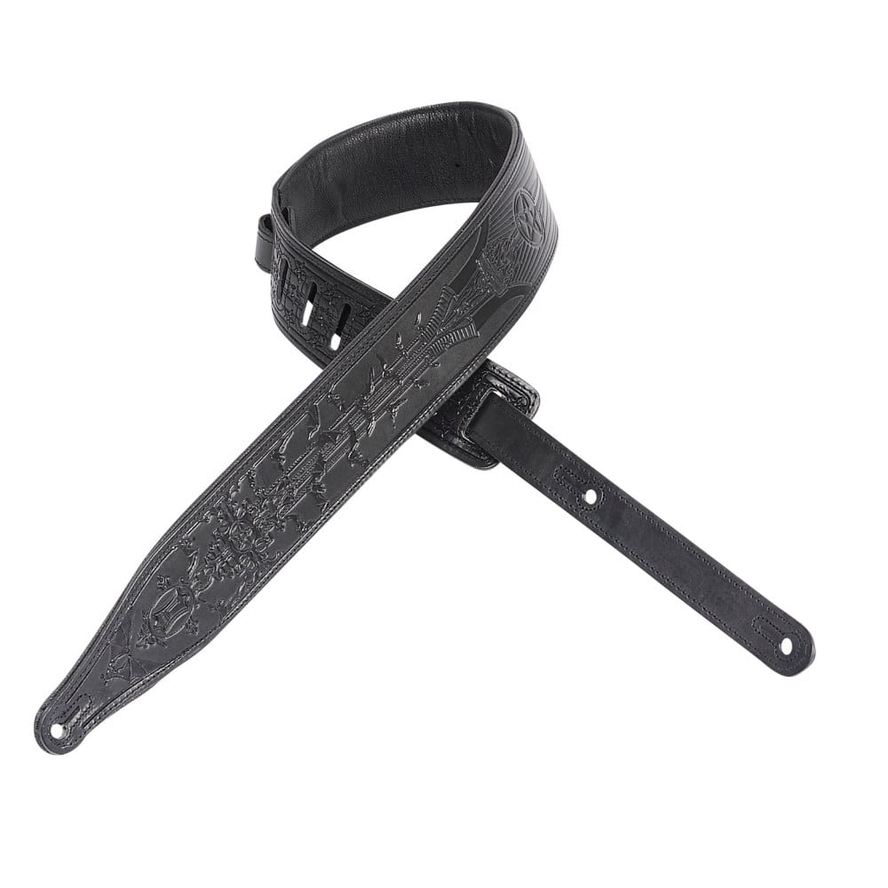 Levy’s 2 1/2″ wide black vegtan leather guitar strap Mega Music Store