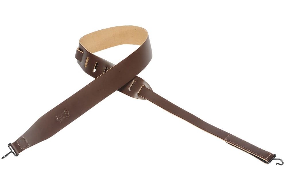 Levy’s 2″ wide dark brown genuine leather banjo strap | Mega Music Store