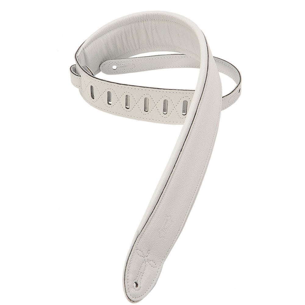 Levy’s 2 1/2″ wide white garment leather guitar strap Mega Music Store