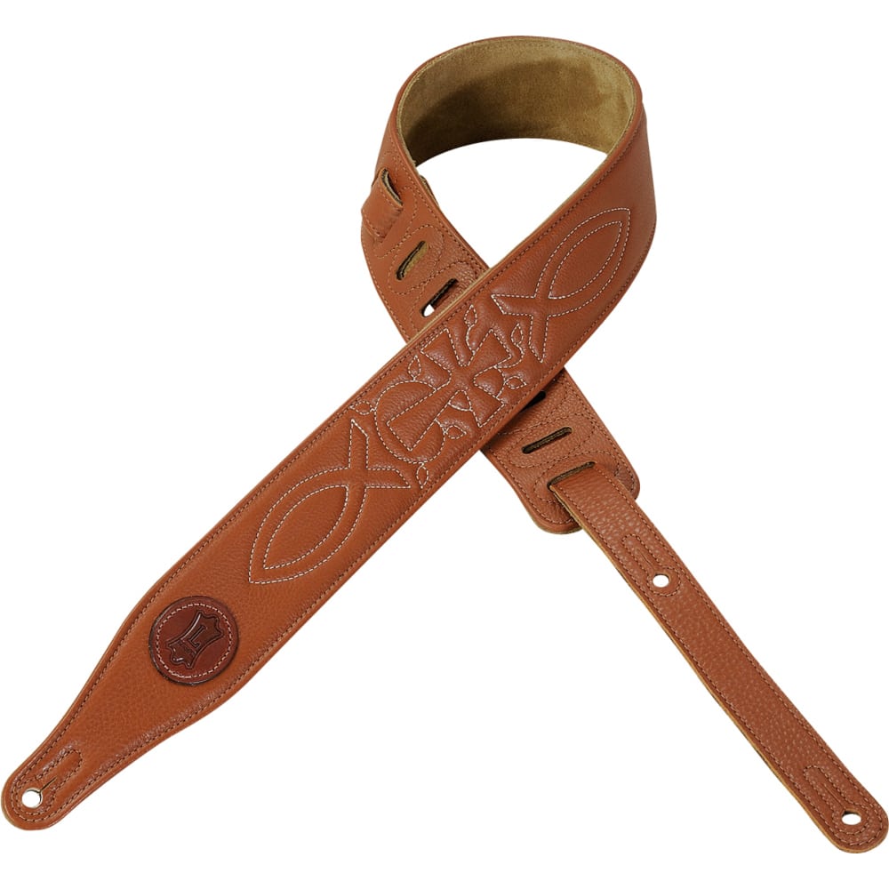 Levy’s 2 1/2″ wide tan garment leather guitar strap | Mega Music Store