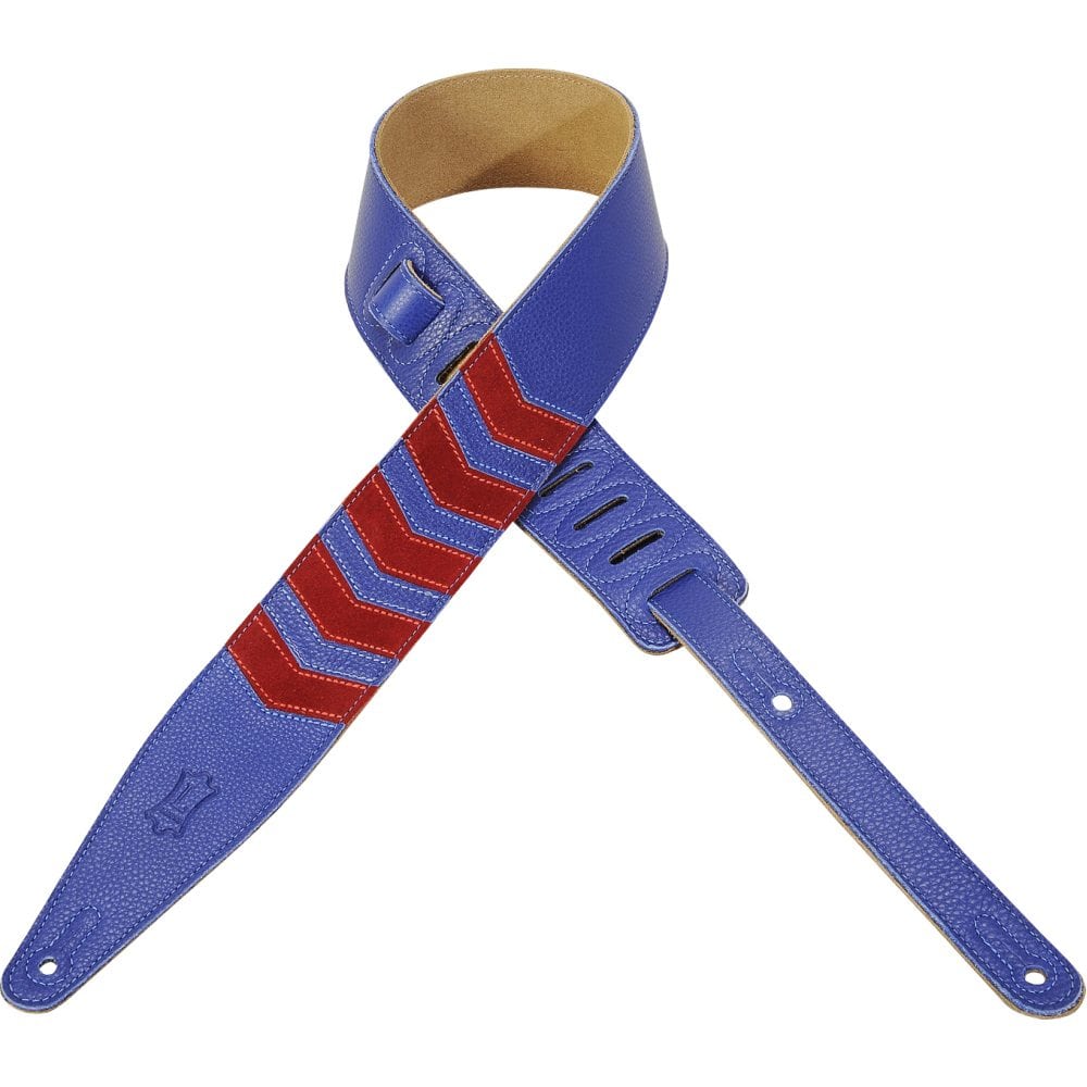 Levy’s 2 1/2″ wide blue garment leather guitar strap Mega Music Store