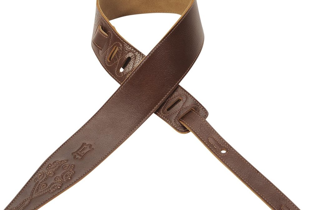 Levy’s 2 1/2″ wide british tan garment leather guitar strap Mega