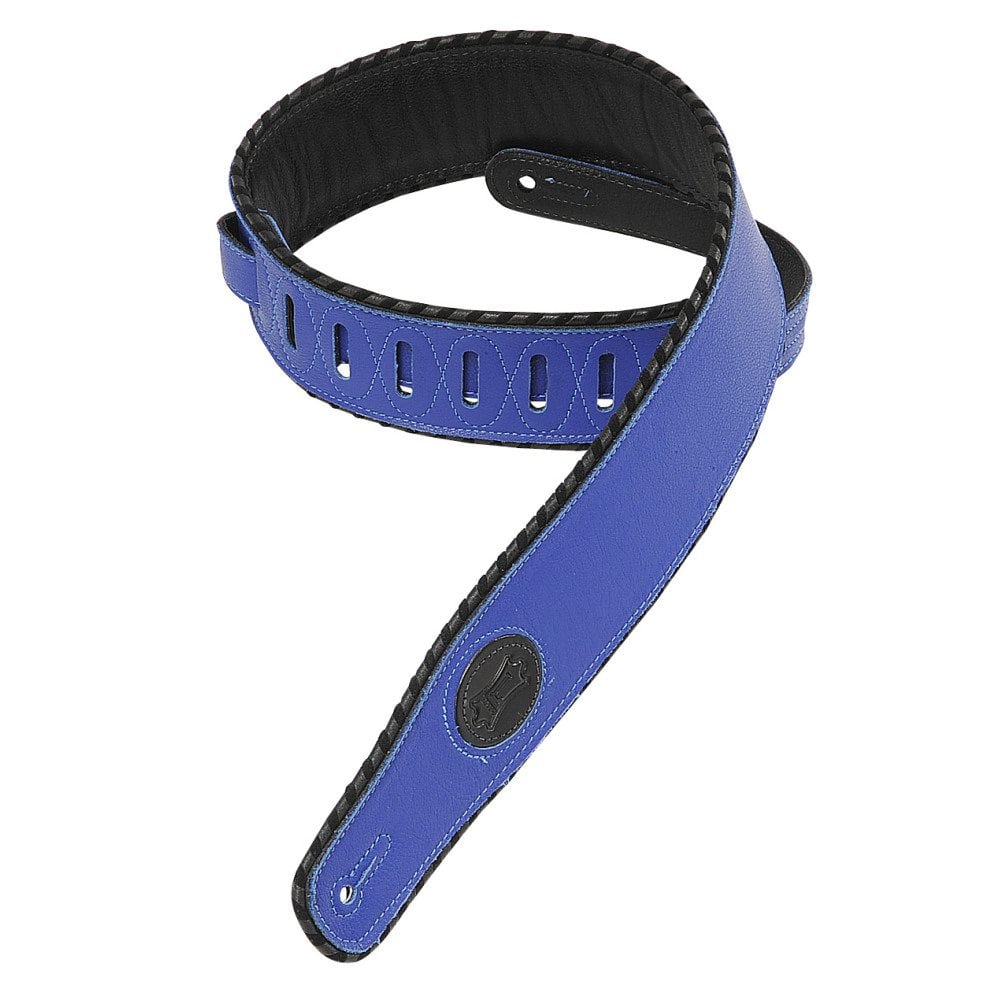 Levy’s 2 1/2″ wide blue garment leather guitar strap Mega Music Store