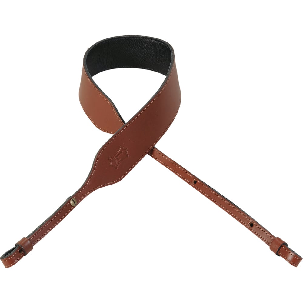 Levy’s 2″ wide walnut veg-tan leather banjo strap | Mega Music Store