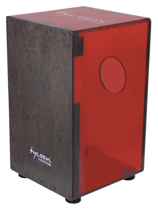 29 Series Cherry Red Acrylic Cajon - Black Makah Burl Front Plate