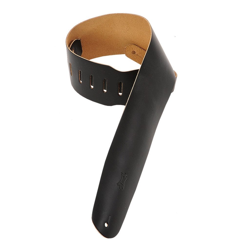 Levy's 3 1/2" wide black genuine leather bass guitar strap.