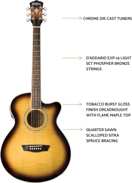 WASHBURN Festival EA15 A/E Guitar - Tobacco Burst - Image 7