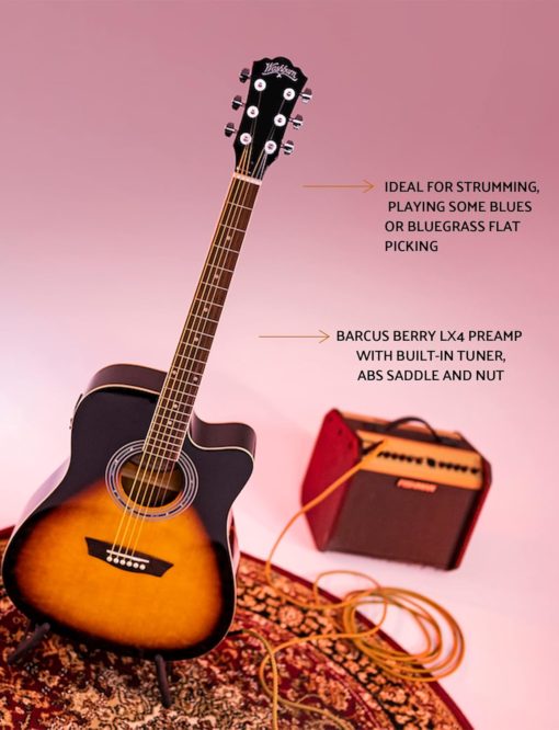 Washburn 90CE Acoustic Electric Guitar - Tobacco Sunburst - Image 8