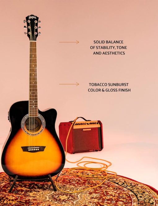 Washburn 90CE Acoustic Electric Guitar - Tobacco Sunburst - Image 9