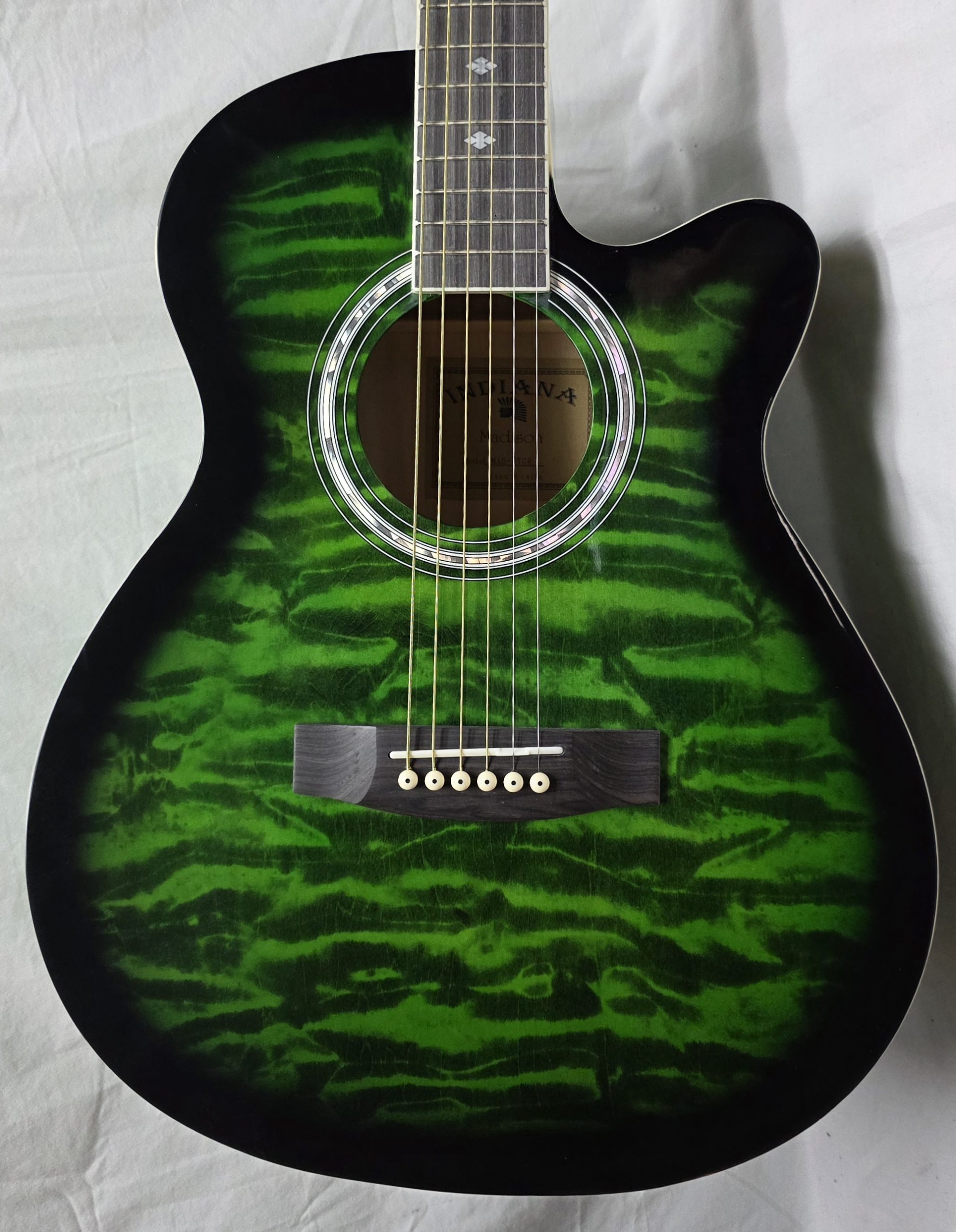 INDIANA Madison A/E Guitar - Tiger Stripe Green or Natural - Image 4